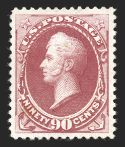 191, 90c Carmine, exceptionally well centered within uncommonly large margins, rich bright color and a crisp impression, o.g., extremely fine a select quality example of this
scarce high value 1984 PF certificate.