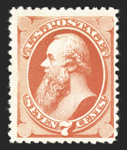 196, 7c Scarlet vermilion special printing, without gum as issued, deep luxuriant color, centered to right as most are found, a fine example of this rare special printing less
than 100 copies are thought to exist 1980 PF certificate.