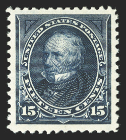 274, 15c Dark blue, marvelously well centered within lavishly large margins all around, deep intense color and impression, o.g., lightly hinged, extremely fine a terribly
difficult stamp to find this well centered and margined 1990 PF certific