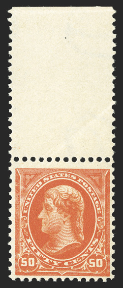 275, 50c Orange, top sheet-margin single, gorgeous color that is especially strong and bright, o.g., n.h., very fine 1975 PF certificate.