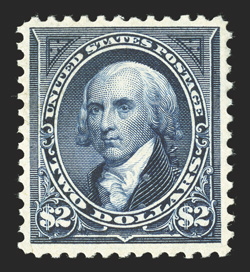 277a, $2.00 Dark blue, unusually well centered, brilliantly rich color on fresh paper, o.g., lightly hinged, extremely fine 1980 and 1989 PF certificates.