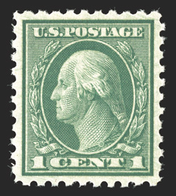 543, 1c Green coil waste, perf. 10, precisely centered within large margins, deep color and crisp impression, o.g., n.h., an extremely fine gem 2008 PSE certificate (Superb 98
SMQ $190.00) only one stamp grades higher.