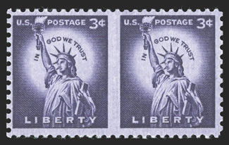 1035d, 3c Deep violet, horizontal pair, imperforate between, brilliant color, o.g., n.h., very fine a very rare error, with only five to ten pairs in existence according to
Datz 1972 APS certificate.