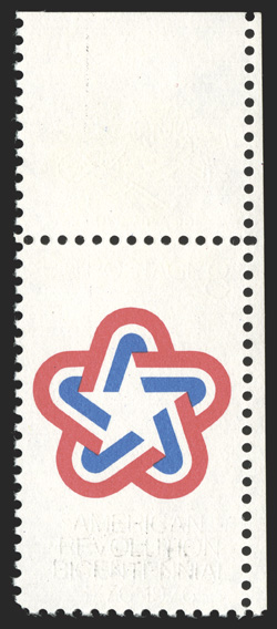 1432b, 8c Bicentennial, gray omitted, top right corner margin single, with the gray at top omitted, and the black at bottom just faintly visible, o.g., n.h., very fine and
quite scarce 1991 PF certificate.