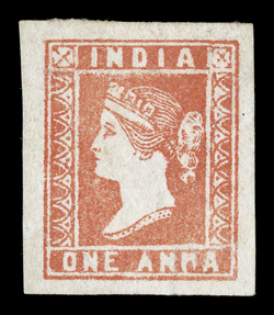 S.G. 16, 1854 1a Dull red, die III, without gum as issued, an especially choice mint example of this scarce stamp, with uniformly large margins all around, strong color on
crisp white paper, an extremely fine gem.
