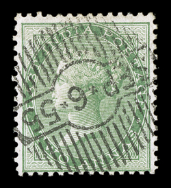 S.G. 50, 1856 2a Yellow-green, cancelled by perfectly struck Sep*6*55 trial obliteration, rich color on fresh paper, fine and rare.
