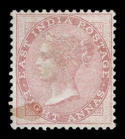 S.G. 74 var., 1868 8a Pale rose, die II, watermark inverted, unused (no gum), well centered, stained spot at lower left, otherwise very fine and rare unlisted in Stanley
Gibbons.