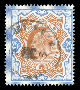S.G. 147, 1909 25R Brownish orange and blue, postally used with 14 May 1910 datestamp, strong fresh colors, fine.