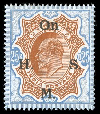 S.G. O68-72, 1909 On H.M.S. overprint on 2R-25R Edward VII, fresh mint set, well centered, o.g., l.h., very fine.