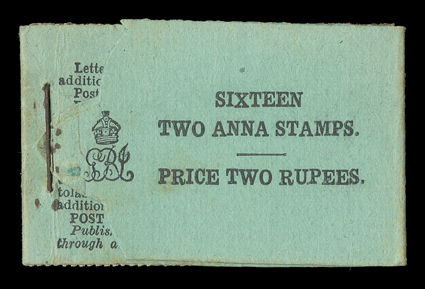 S.G. SB12, 1922 2R Black on green booklet containing sixteen 2a stamps (166) in blocks of four, back cover with foreign postage rates, very fine and scarce.