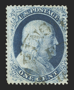 22, 1c Blue, Ty. IIIa, used with light town cancel, rich color and clear impression on fresh paper, very fine 1988 PF certificate.