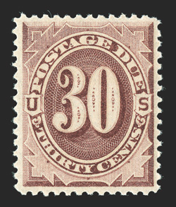 J20, 30c Red brown, well centered, strong rich color, pristine o.g., never hinged, very fine and choice 2008 PSE certificate (VF 80 SMQ $480.00).