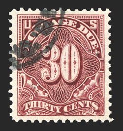 J43, 30c Deep claret, lovely used example, excellent centering within wide margins, brilliantly rich color, lightly cancelled, extremely fine 2009 PSE certificate (XF-Superb
95 SMQ does not price used postage dues) only one stamp grades highe