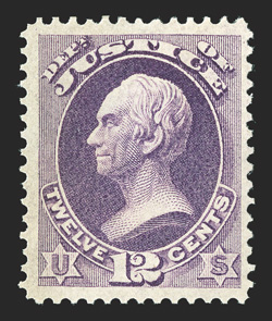 O30, 12c Justice, nicely centered within large margins, strong color, full o.g., very fine 1998 PF certificate.