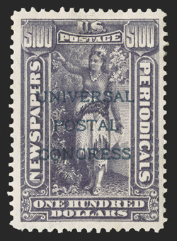 PR114S-125S, 1c-$100.00 Newspapers overprinted Universal Postal Congress in blue cplt., several natural s.e., most without gum, however four dollar values are o.g., h.r.,
$10.00 stained spot, otherwise fine-very fine only 125 sets were produc