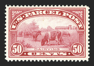 Q10, 50c Parcel Post, deep vibrant color, large margins, o.g., n.h., very fine 2006 PSE certificate for the plate block from which this came.