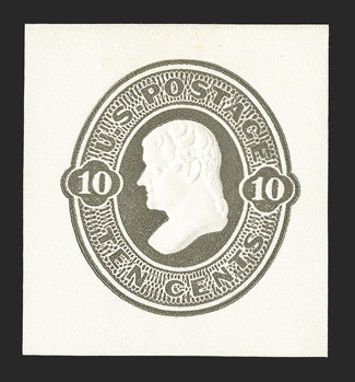 U89, 10c Olive black on white, 34x37mm mint cut square, strong color and detailed embossing on fresh paper, very fine.