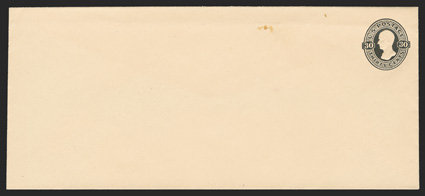U206 30c Black on cream, mint entire, size 21, knife 98, wmk. 2, very fresh with an unsealed flap, small stained spot far from the indicia, very fine would yield an extremely
fine full corner cut square (UPSS 617).