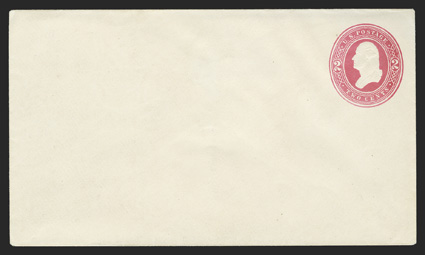 U285, 2c Red on white, mint entire, size 8, knife 38, wmk. 6, back flap adhering and lightly toned on reverse, the latter not being noted in the accompanying certificate,
otherwise very fine 1981 PF certificate ex-Barkhausen (UPSS 786).