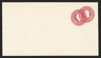 U429f var., 2c Carmine on white, die 7, double impression, mint entire, size 10, knife 57, very fine and eye-catching.