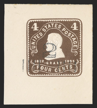 U462, 2c on 4c Chocolate on white, 43x48mm mint full corner example of this frequently misidentified cut square, fresh and extremely fine ex-Lilly.