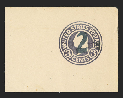 U479, 2 on 3c Dark violet on white, die 1, black Daytona, Florida surcharge,  huge 70x53mm full corner mint cut square, extremely fine.