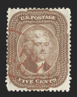 29, 5c Brown, Ty. I, used with neat red town cancel, bright and fresh, very fine.