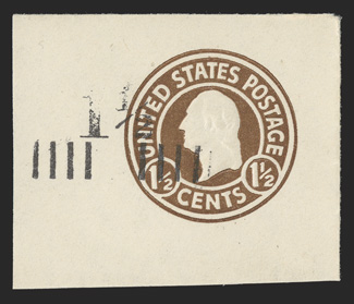 U505, 1½c on 1½c Brown on white, die 1, 51x42mm mint cut square, very fine and scarce.