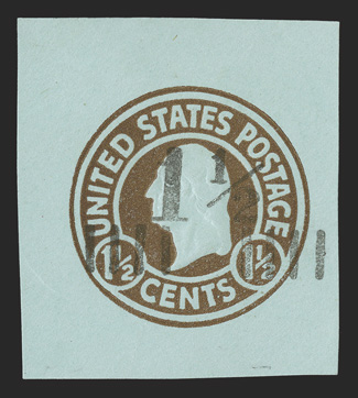 U506a, 1½c on 1½c Brown, die 1, 36x40mm mint cut square, very fine and quite scarce, being the first example we have ever offered.