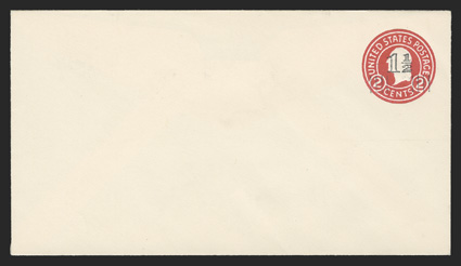 U520c, 1½c on 2c Carmine on white, die 7, mint entire, size 10, knife 57, wmk. 26, post office fresh, extremely fine and scarce (UPSS 3252).