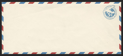 UPSS AM10, 5c Blue, die 2, border 4 for use in Puerto Rico, St. Thomas and the Virgin Islands, mint entire, size 23, knife 106, wmk. 28 as always, clean and very fine a great
mint air mail entire rarity which is only priced used in both Scott