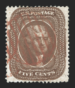 30A, 5c Brown, Ty. II, used with neat red circular grid cancels, vivid rich color and crisp impression on clean white paper, very fine 1988 PF certificate.
