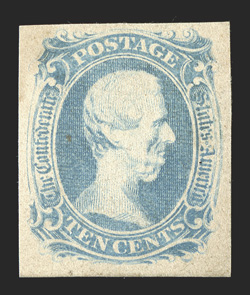 9, 10c Blue, premium mint example of this scarce stamp, four large margins, fresh pastel color, full original gum, extremely fine and choice 2007 PF
certificate.