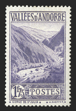 23-63A, 1932-43 1c-50Fr Pictorials cplt., fresh mint set, o.g., n.h. except the 65c Yellow green (catalogs $55.00) is lightly hinged, very fine.