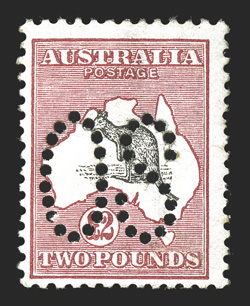 OA15, 1913 £2 Deep rose and black, large perforated OS, rich colors, o.g. that is somewhat disturbed and redistributed, fine a most collectable example of one of the key
rarities of the perforated OS officials 2010 Ceremuga certificate (S.