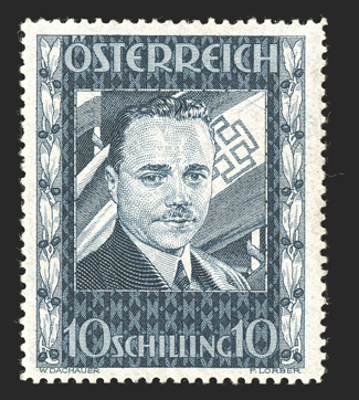 380, 1936 10S Dollfuss, post office fresh, pristine o.g., n.h., very fine (Michel 588 Ç1,300).