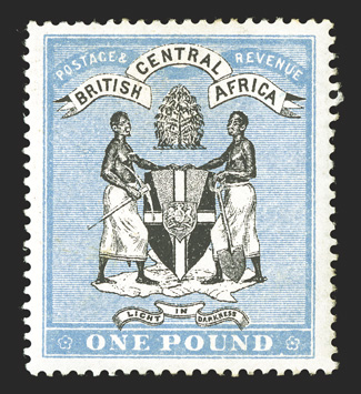 40, 1896 £1 Blue and black, well centered, fresh colors, o.g., h.r., very fine 1977 Brandon certificate (S.G. 40 £950).