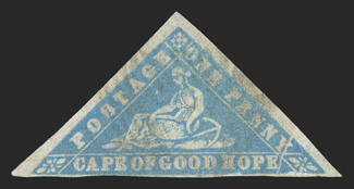 7c, 1861 1p Pale milky blue Woodblock error of color, an attractive used example of this rarity, two large margins, close but clears at bottom, strong impression, lightly
cancelled, natural pre-printing crease at right and a faint trace of a c