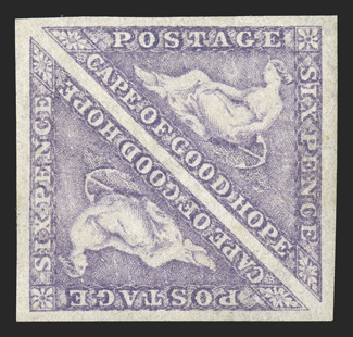 14, 1863 6p Purple, pair with large balanced margins on all four sides, lovely bright color, full original gum, extremely fine a choice quality pair (S.G. 20).