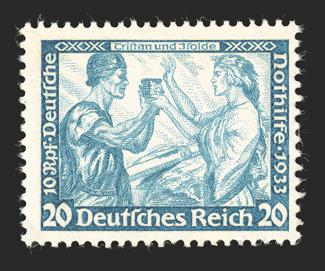 B49-57, 1933 3pf+2pf to 40pf+35pf Wagner semi-postals cplt., brilliant colors, o.g., n.h., fine-very fine (Michel 499-507 Ç2,300).