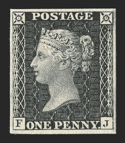 S.G. Spec. DP36, 1872 1p Black South Kensington Exhibition plate proof on thick white card, full to large margins all around, fresh and very fine only one such sheet was
made.