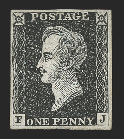 S.G. Spec., DP71b, 1850 1p Black Prince Consort essay, full margins around, fresh color, a very fine example of this rarely offered essay 1983 BPA certificate.