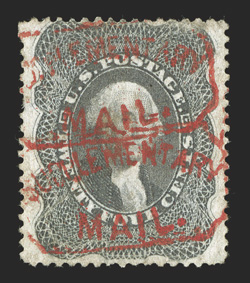 37, 24c Gray lilac, eye-catching used single, featuring two strikes of a bright red Supplementary Mail Type A postmark, nicely centered, small faults and repaired at top, very
fine appearance a most unusual and desirable cancel 1987 and 20