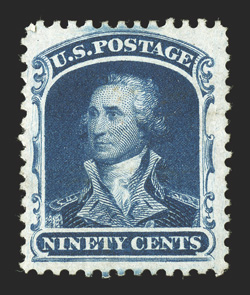 47, 90c Deep blue reprint, without gum as issued, desirable example of this high value reprint rarity, intense prooflike color and impression on bright white paper,
exceptionally well centered within large margins, extremely fine 1968 and 2004