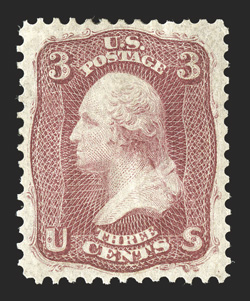 56, 3c Brown rose August, exceedingly well centered and margined, impressive rich color and a deeply etched impression, o.g., lightly hinged, extremely fine this trial printing
is rarely found this well centered 2010 PF certificate (now list