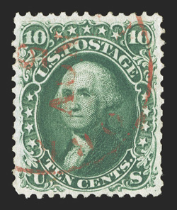 62B, 10c Dark green August, well centered, deep intense color, cancelled by a light strike of a red c.d.s. postmark, a few slightly blunted perfs. at bottom right, very fine
2008 PF certificate.