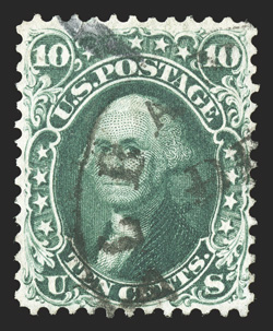 62B, 10c Dark green August, used, attractively centered, deep rich color, town cancel, very fine 1983 PF certificate when it was on cover (original cover also
accompanies).