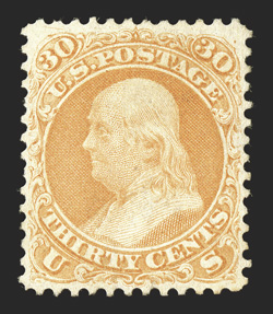 71, 30c Orange, choice unused example, impeccably centered within margins sufficiently large so as to allow the perforations to clear the design all around, a rare occurrence
on this value, bright and fresh, extremely fine 1992 PF certificate.