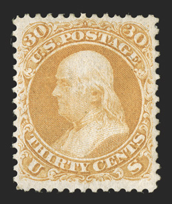 71, 30c Orange, uncharacteristically well centered and margined for this difficult value, nice color, o.g., lightly hinged, choice very fine 1987 PF
certificate.