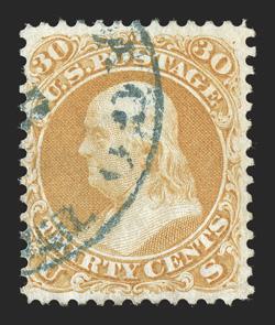 71, 30c Orange, well centered single with rich color, cancelled by a blue Chicago Supplementary postmark, which is rarely seen on this stamp, very fine 2010 PF
certificate.